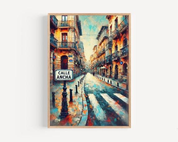 Calle Ancha Leon Spain Street Sign Watercolor Poster Historic City Street Art