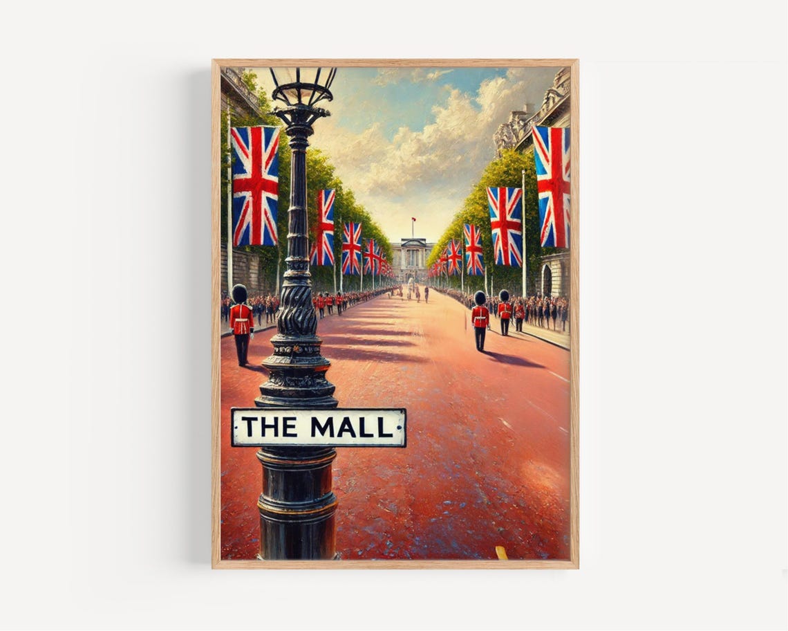 The Mall London Union Jack Flags Vintage British Street Scene Poster