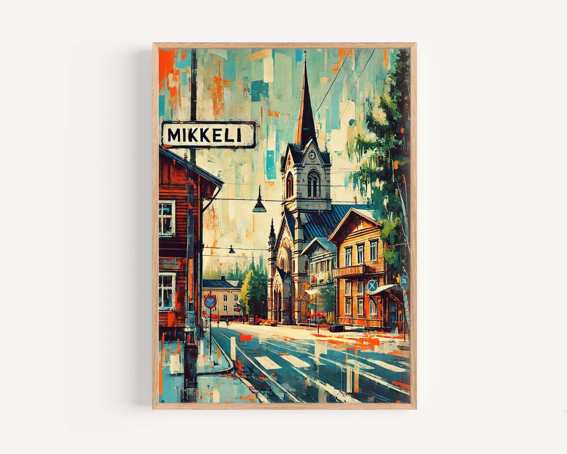 Mikkeli Finland Church Street Colorful Modern City Painting Poster