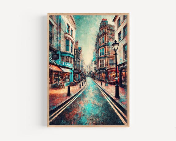 The Lanes Wall Art Print Travel Poster Uk Gift Housewarming Decor Coastal Town Illustration Unique
