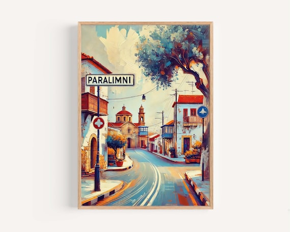 Paralimni Cyprus Quaint Village Street Church Towers Art Poster