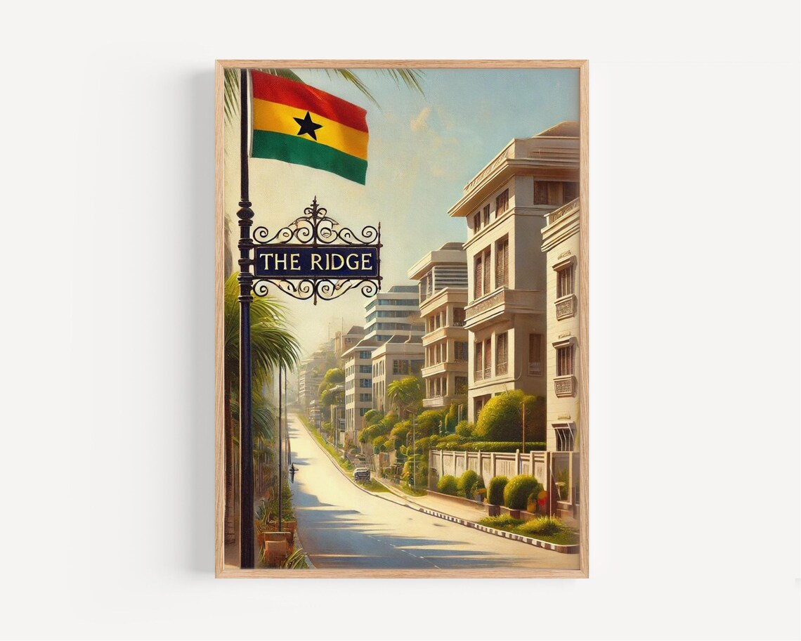 The Ridge Accra Ghana Street Sign and Waving Flag City Art Poster