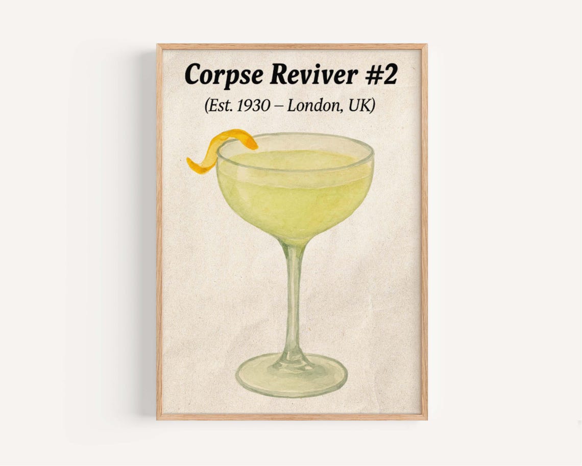 Corpse Reviver Number 2 Cocktail Watercolor London Bar Poster