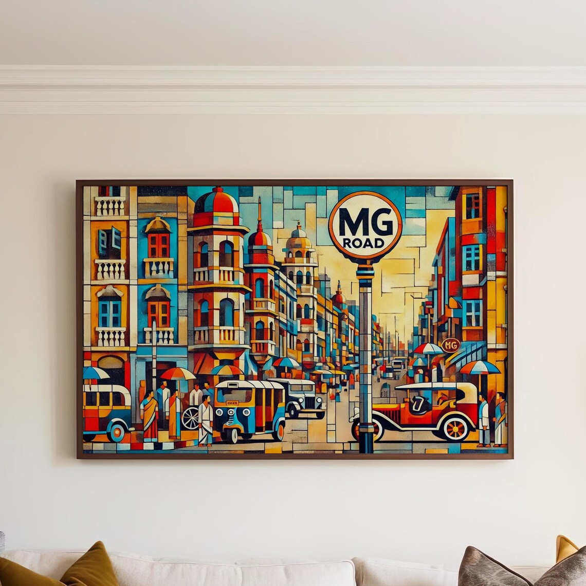 MG Road Hyderabad India Tuk Tuk Bustle Mosaic Streetscape Poster