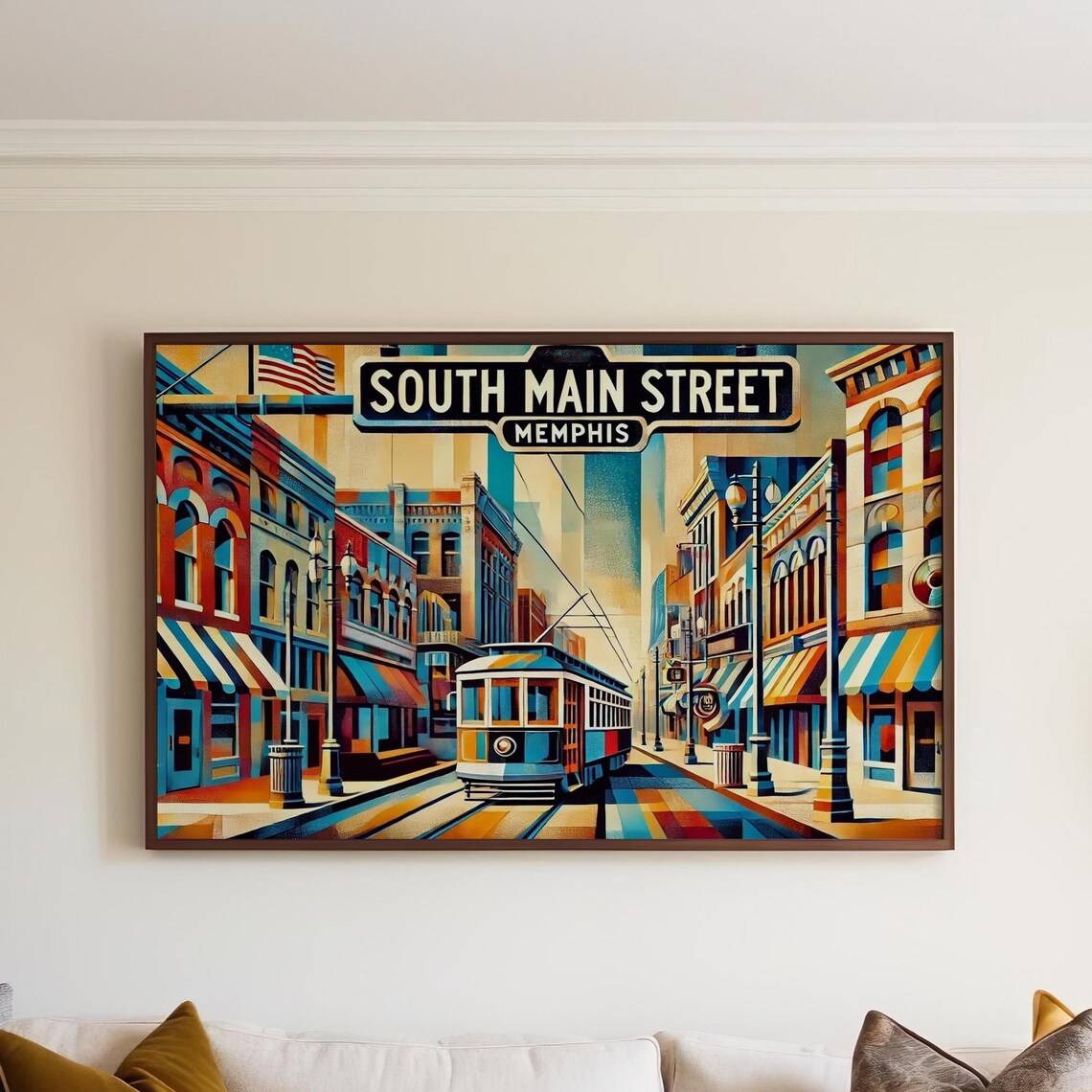 South Main Street Memphis Cubism Trolley Americana Cityscape Poster