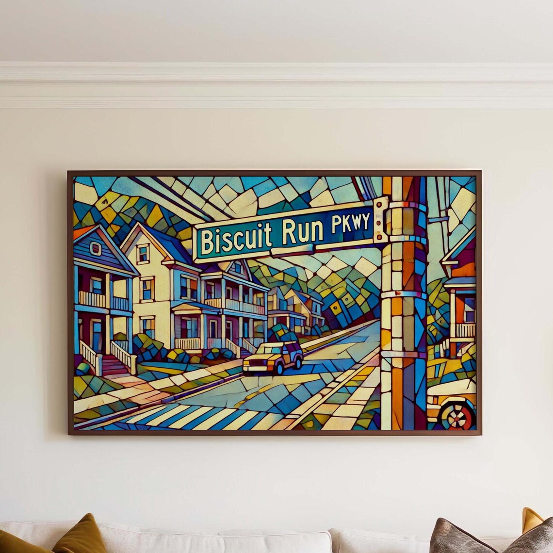 Biscuit Run Parkway Stained Glass Style Charlottesville Street Scene Poster