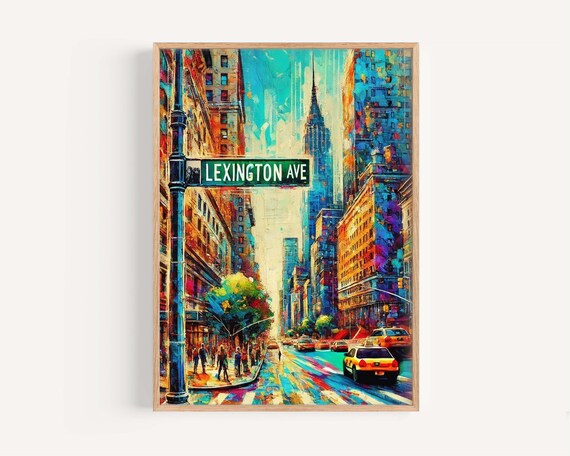 Lexington Avenue New York City Empire State Building Colorful Poster