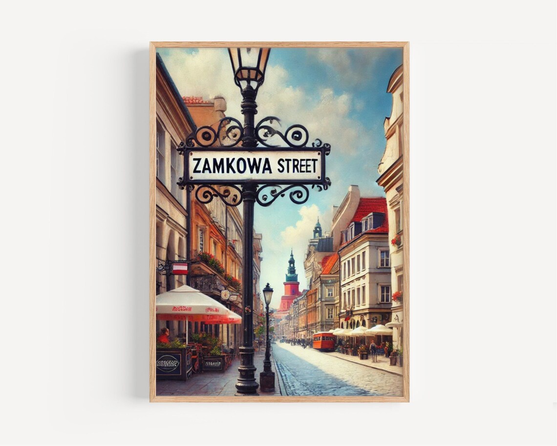 Zamkowa Street Vintage Old Town Street Scene Poland Travel Poster