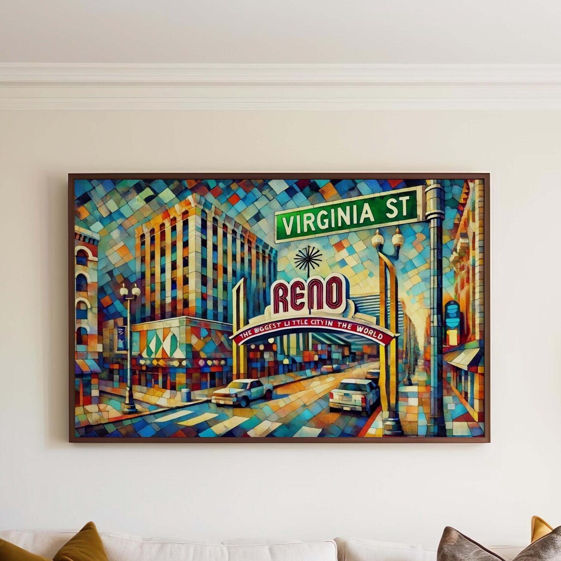 Reno Virginia Street Biggest Little City Arch Cubist Travel Poster