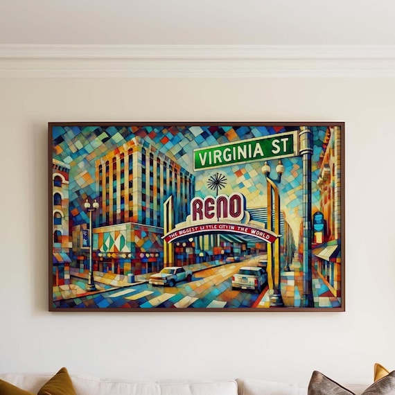 Reno Virginia Street Biggest Little City Arch Cubist Travel Poster