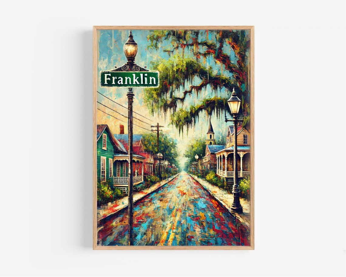 Franklin Louisiana Southern Street Vintage Cityscape Impressionist Art Poster