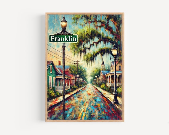Franklin Louisiana Southern Street Vintage Cityscape Impressionist Art Poster