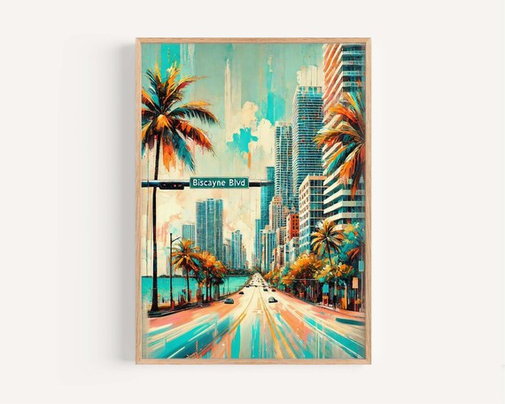 Biscayne Boulevard Miami Travel Poster