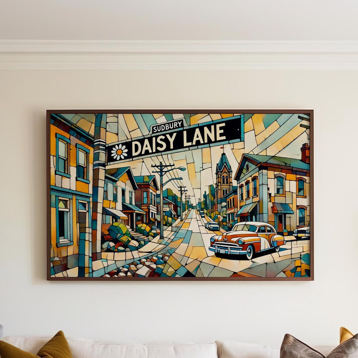 Sudbury Daisy Lane Street Sign Mosaic Cityscape Decor Poster