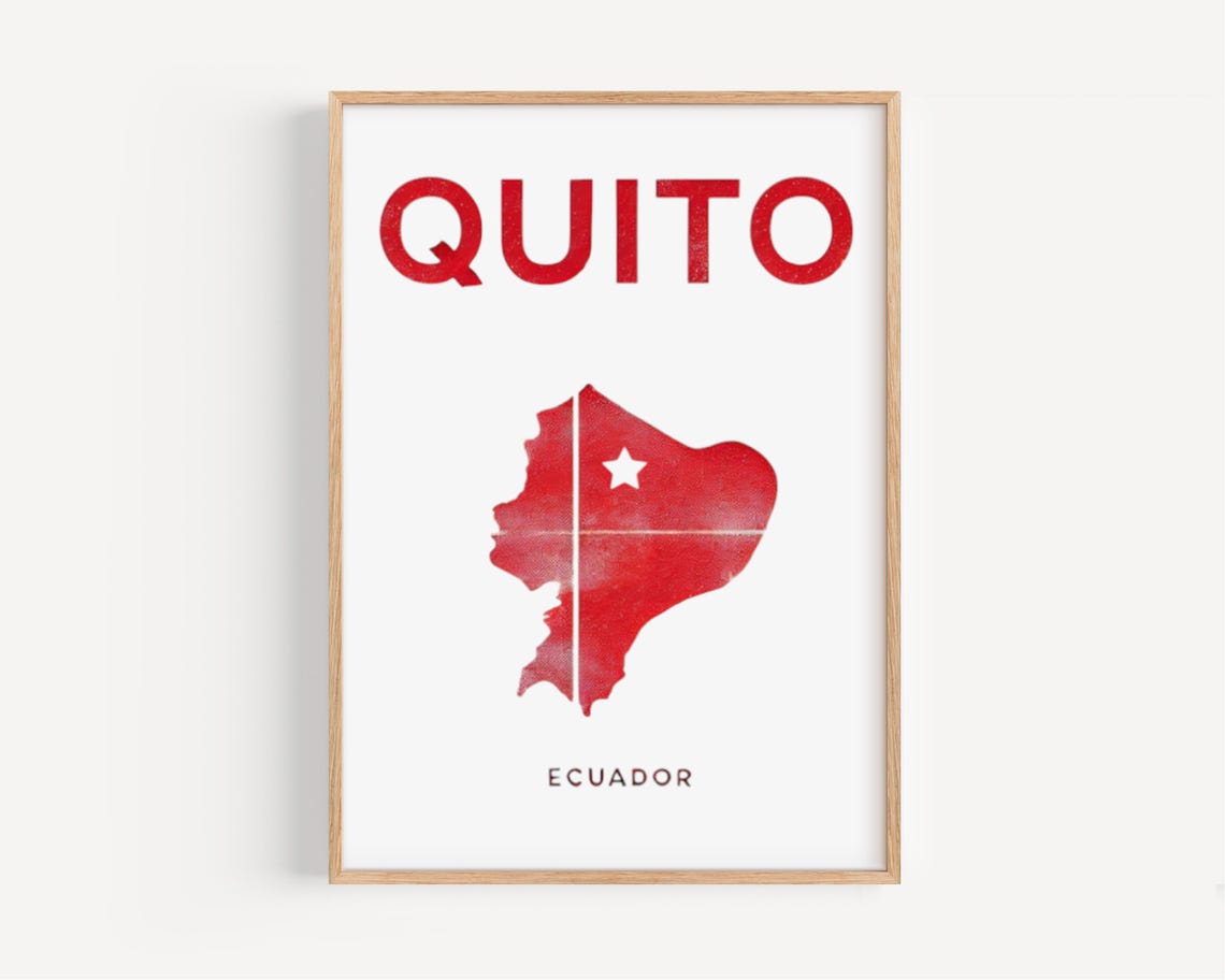 Quito Ecuador Red Map With White Star and Retro Lettering Poster