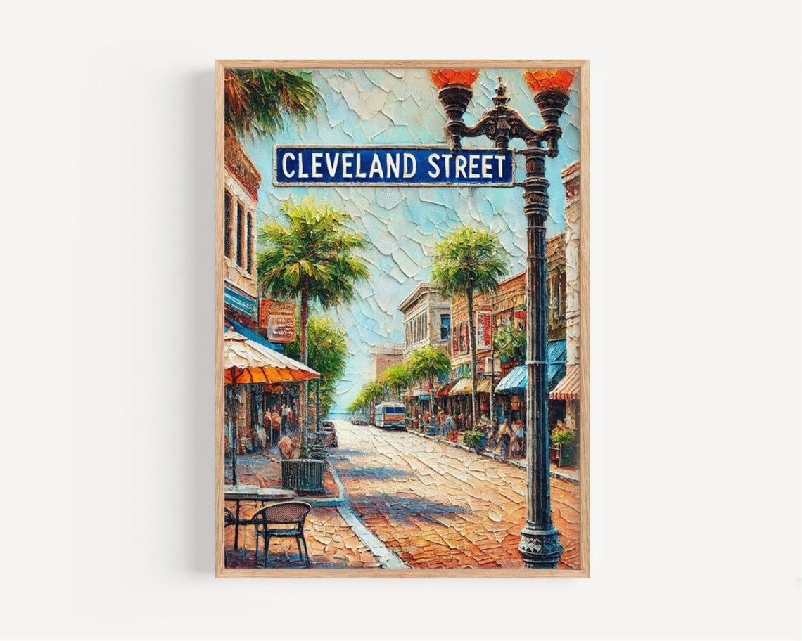 Cleveland Street Vintage Lamppost Mosaic Style Travel Poster