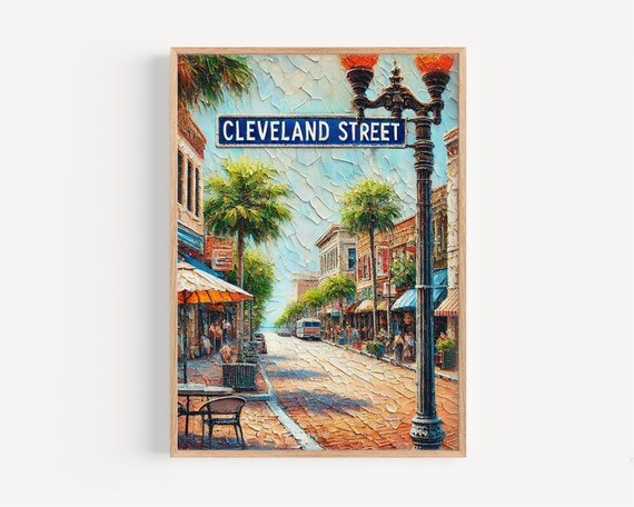 Cleveland Street Vintage Lamppost Mosaic Style Travel Poster