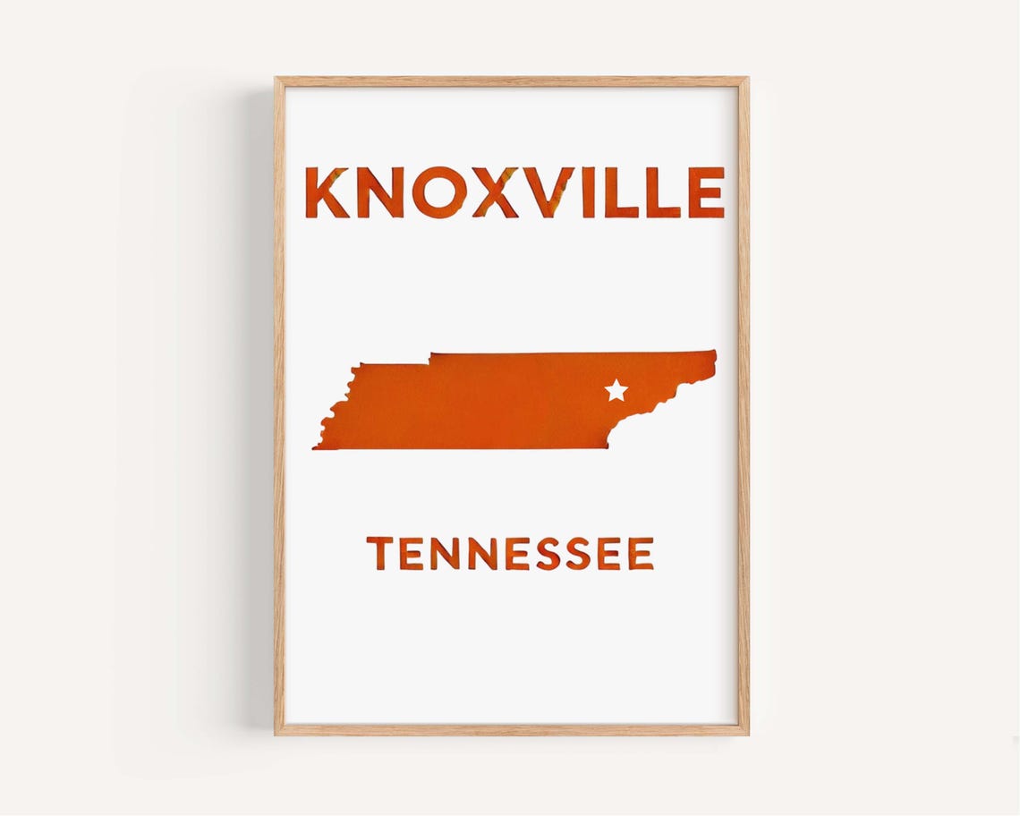 Knoxville Tennessee Orange State Shape Minimalist Map Poster