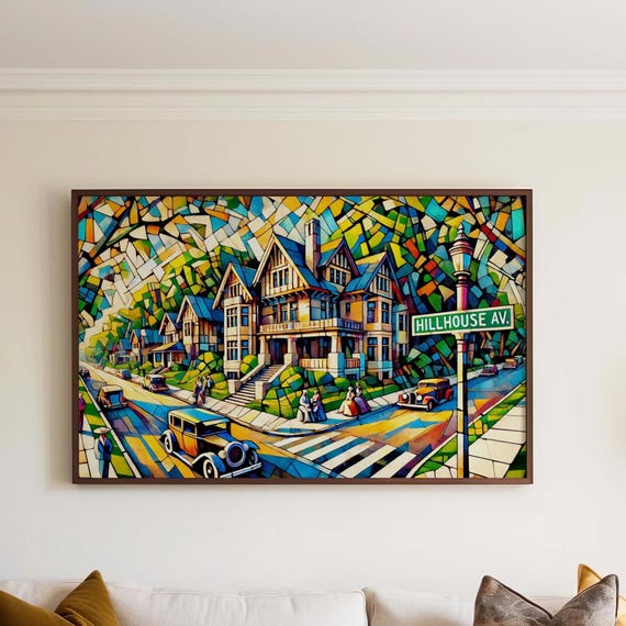 Hillhouse Ave Wall Art New Cubism Print Jersey Long Island Sound Travel Poster Unique Housewarming Gift