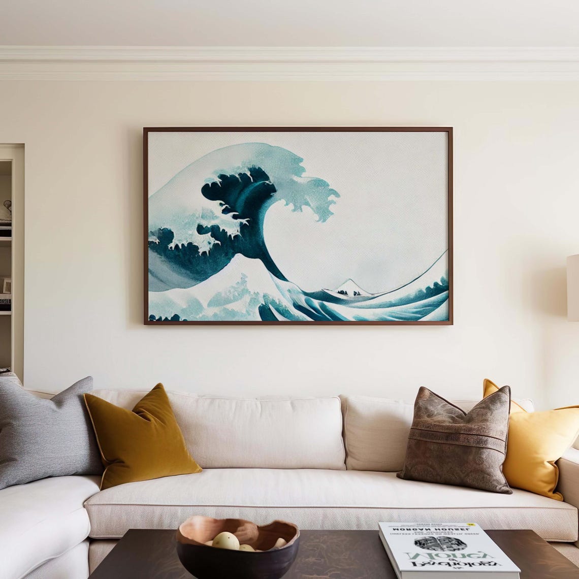 Great Wave Off Kanagawa Inspired Turquoise Watercolor Coastal Print