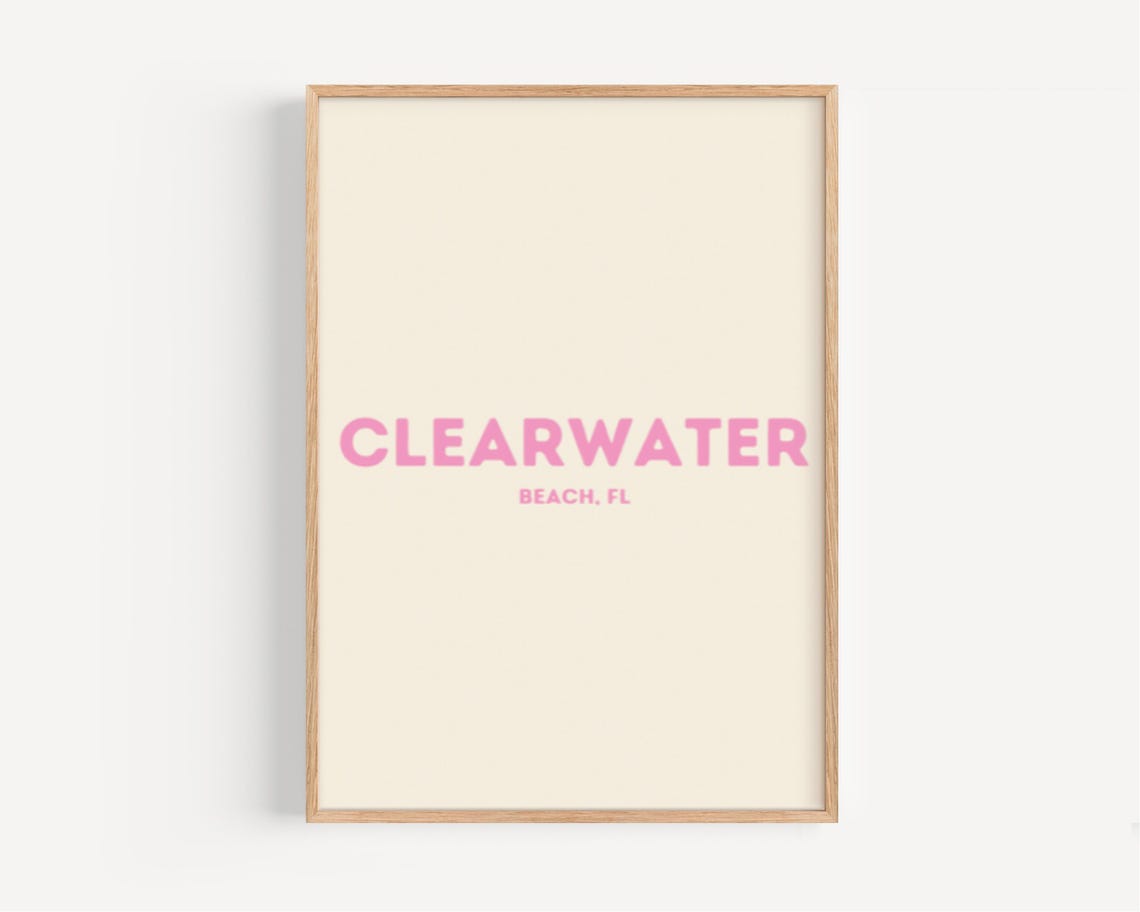 Clearwater Beach Florida Pink Bold Typography Minimalist Poster