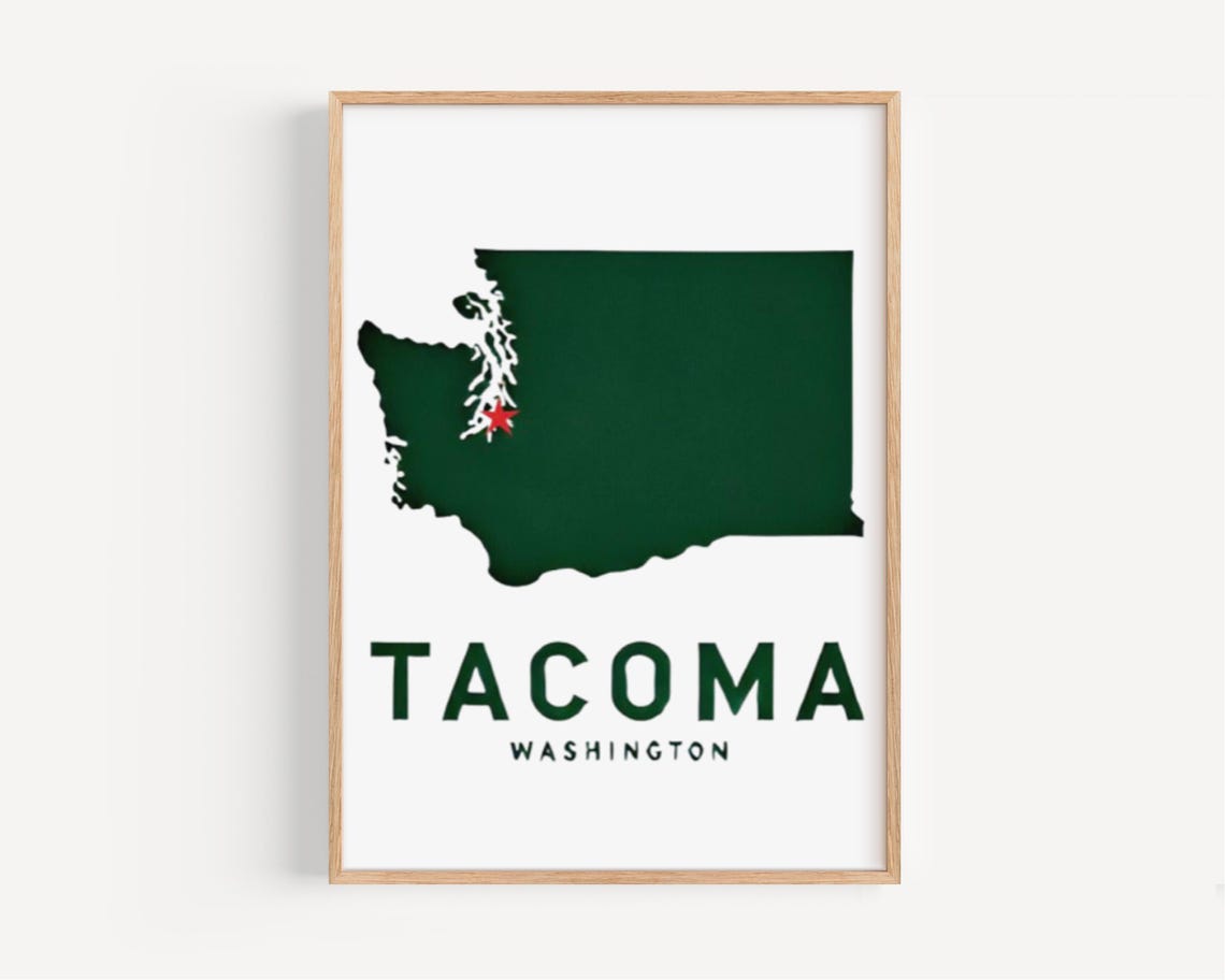 Tacoma Washington Deep Green Map Silhouette Star College Poster