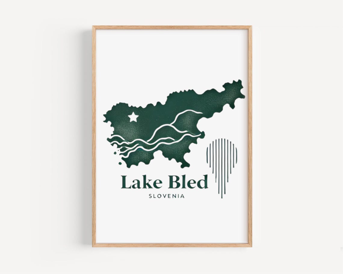 Lake Bled Slovenia Alpine Lake Dark Green Map Silhouette Travel Poster