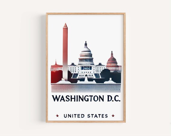Washington DC Landmarks Red White Blue Minimalist Travel Poster
