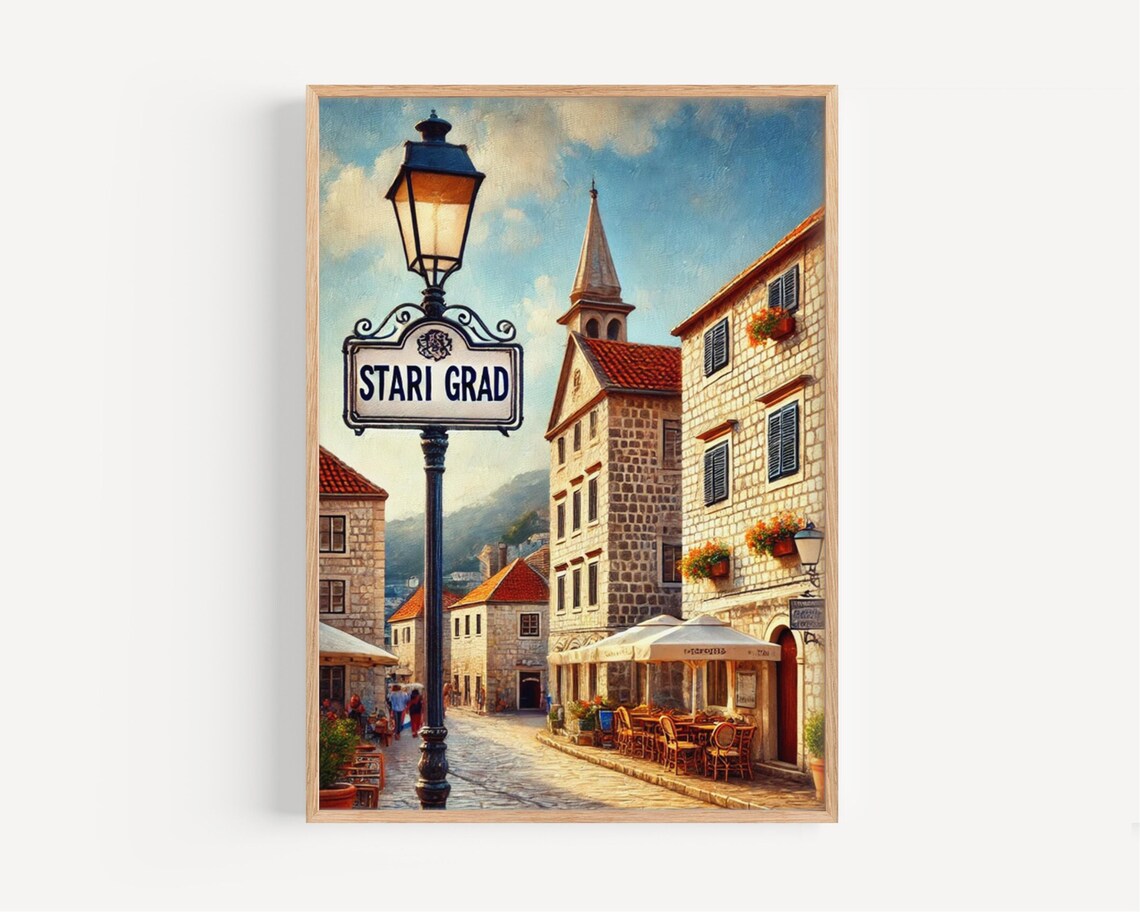 Stari Grad Kotor Vintage Old Town Street Scene Travel Poster