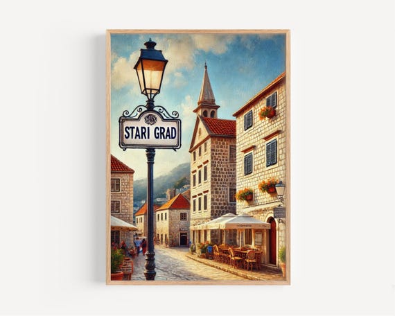 Stari Grad Wall Art Print Kotor Travel Poster Montenegro Souvenir Housewarming Gift Illustration