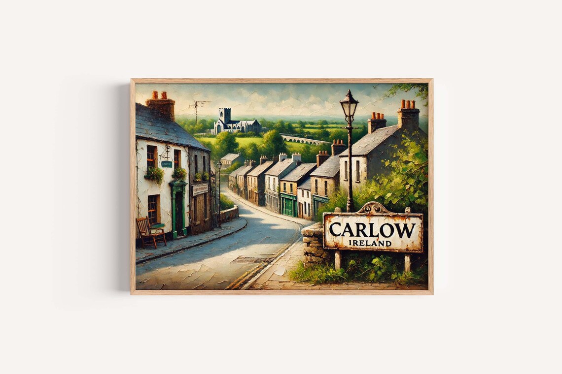 Carlow Ireland Village Street Sign Impasto Painting Art Poster