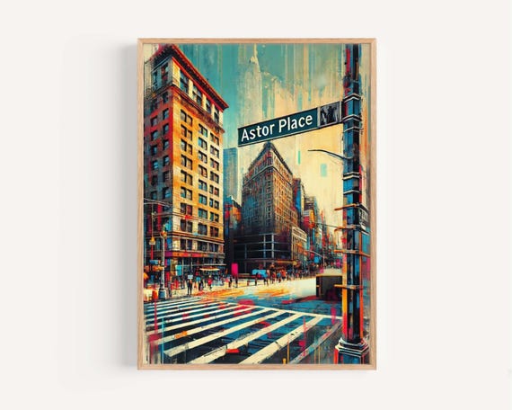 Astor Place Print Manhattan Wall Art Nyc Travel Poster New York City Gift Housewarming Decor Unique Illustration