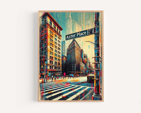 Colorful Astor Place New York City Manhattan Street Scene Poster