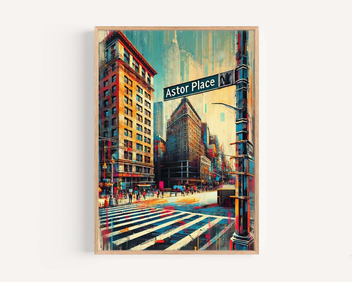 Colorful Astor Place New York City Manhattan Street Scene Poster