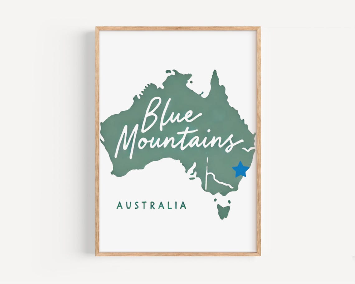 Blue Mountains Australia Sage Green Map Minimalist Travel Poster