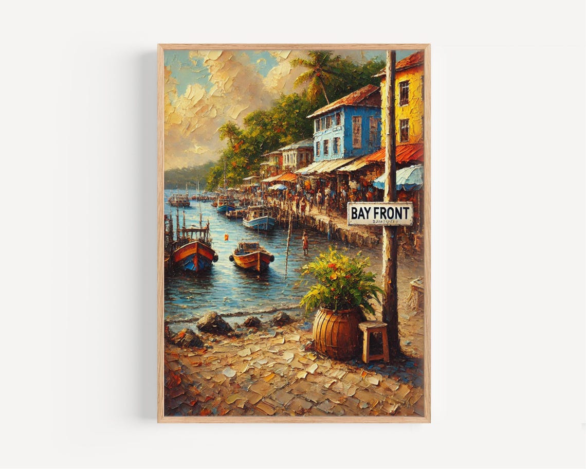 Bay Front Roseau Dominica Colorful Fishing Harbor Art Poster
