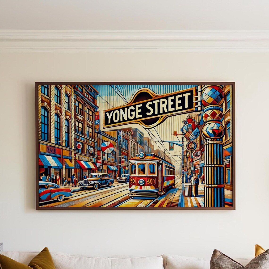 Yonge Street Toronto Cubist Streetcar Vintage Street Scene Poster