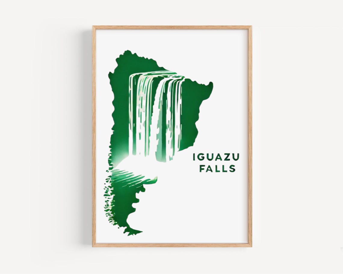 Iguazu Falls Green Argentina Country Map Nature Travel Poster