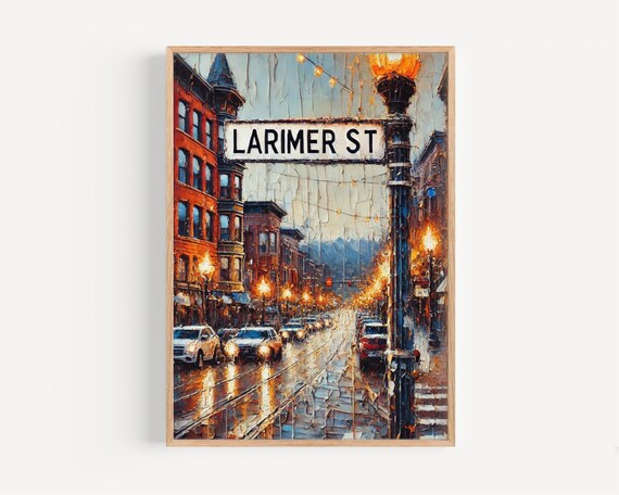 Larimer Street Denver Night Rain City Lights Street Sign Art Poster
