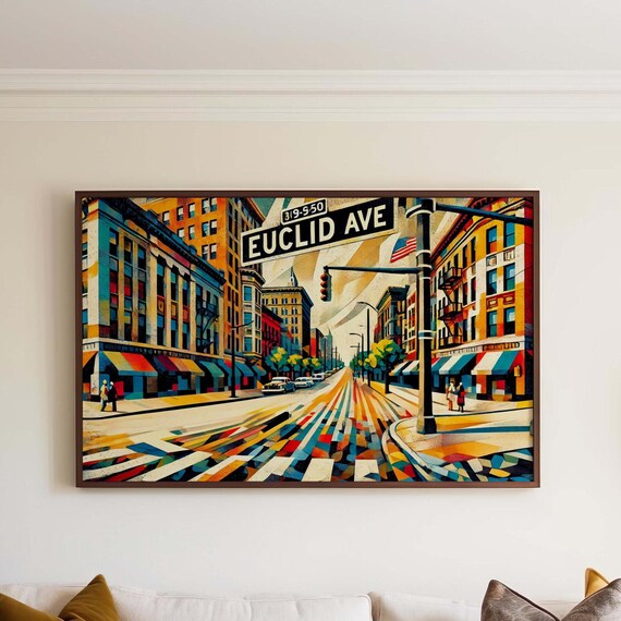 Euclid Avenue Stylized Downtown Cleveland Street Cityscape Art Poster