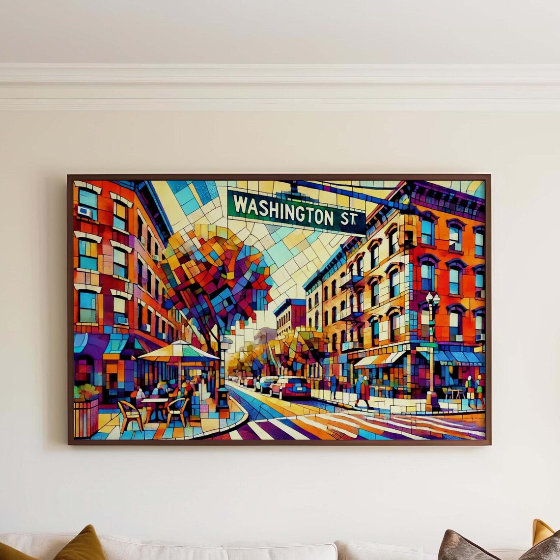 Washington Street Stained Glass City Street Scene Urban Poster