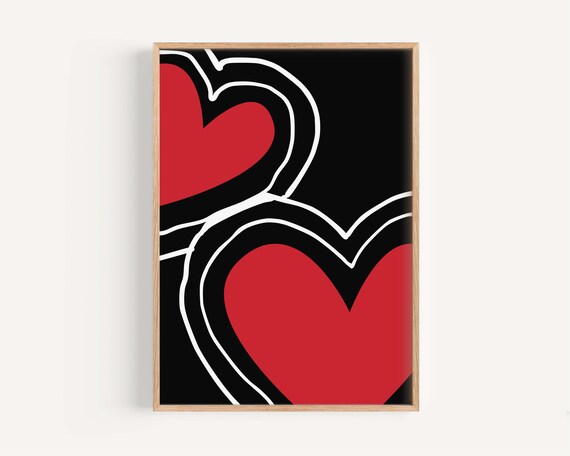 Red Heart Pop Art Bold Black and White Romantic Modern Wall Art