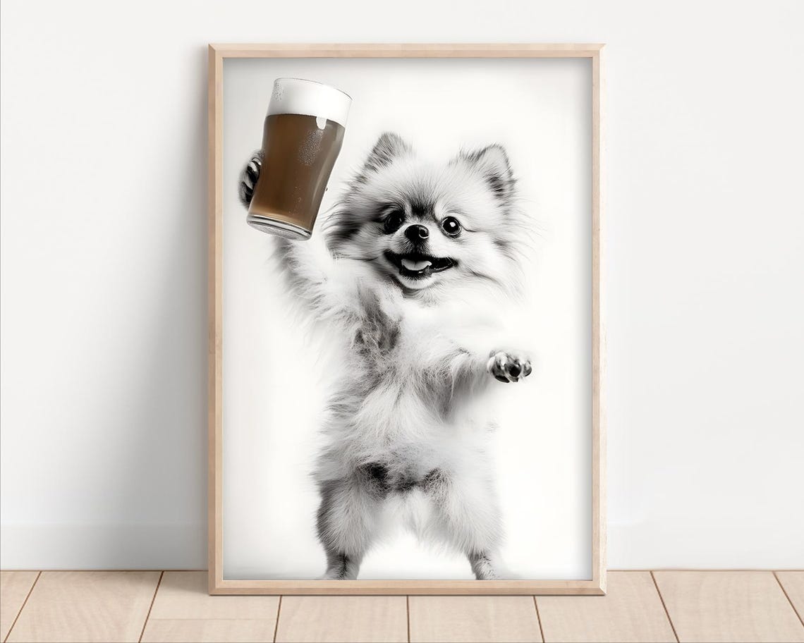 Funny Fluffy Pomeranian Cheering With Big Pint Of Beer Poster