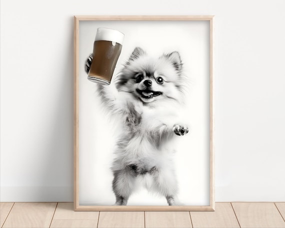 Pomeranian Dog Drinking Beer Poster Or Canvas Lover Decor Alcohol Humor Funny Kitchen Wall Art Owner Gift Home Bar Print