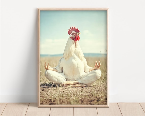 Meditating Chicken Zen Yoga Funny Retro Farm Animal Wall Art