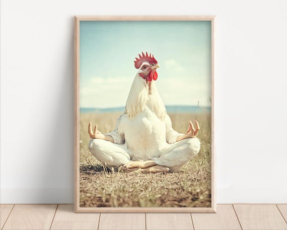 Yoga Chicken Poster Or Canvas Funny Wall Art Meditation Cute Kids Nursery Room Decor Retro Zen Quirky Animal Humor Print