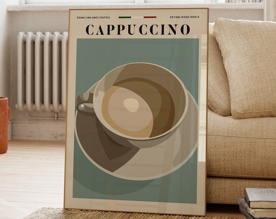 Cappuccino Coffee Poster Kitchen Wall Art Italian Print Gift For Lover Vintage Home Decor Large Posters