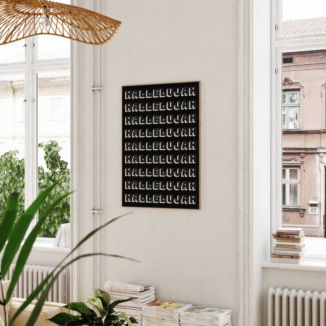 Hallelujah Repeated Retro Typography Bold Black Faith Wall Art - Image 3