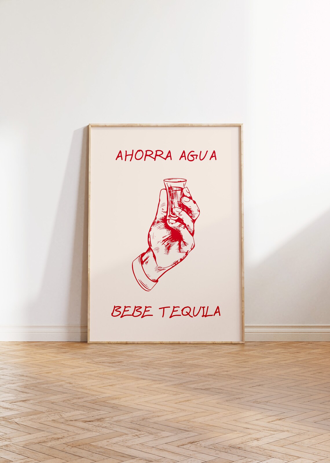 Ahorra Agua Bebe Tequila Funny Spanish Bar Cart Poster With Shot Glass - Image 4