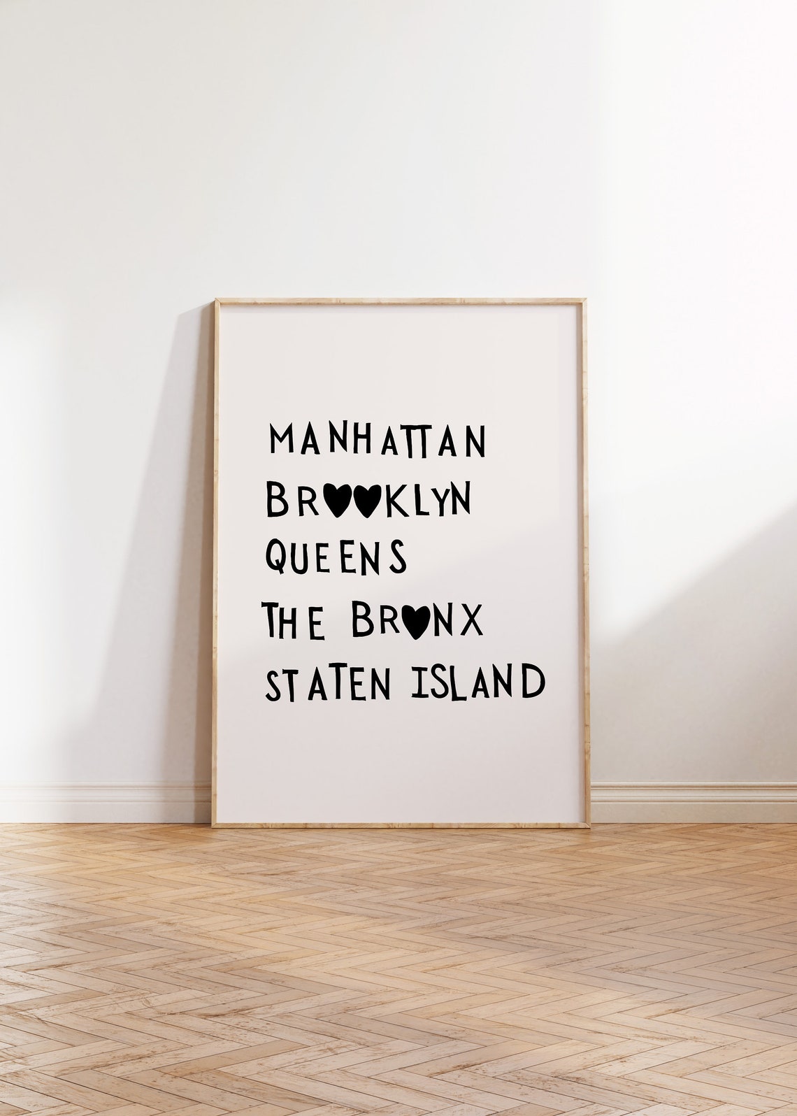 New York City Five Boroughs Black Heart Typography Decor Poster - Image 2